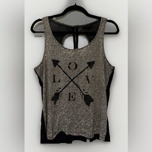 Love Cross Arrows Sleeveless Tank Top Shirt Cut Outs Zip sheer Back Size Large